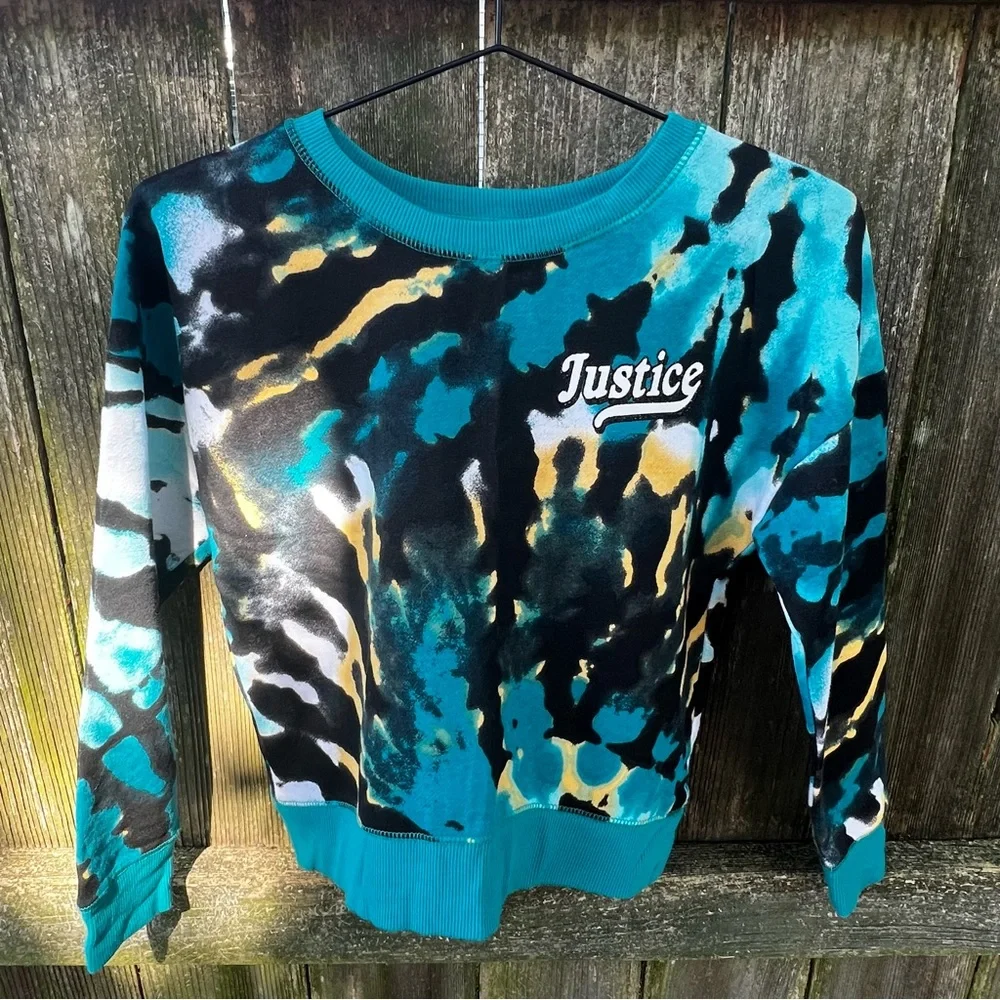 Justice EUC Blue Teal Tie Dye Sweatshirt M10